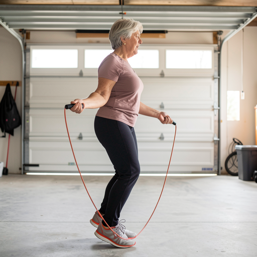 woman jumping rope indoors