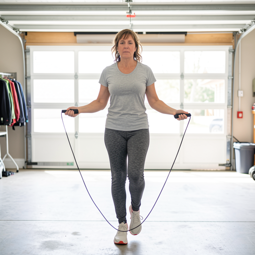 woman jumping rope indoors