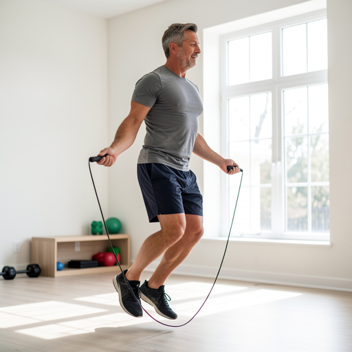 man jumping rope home gym
