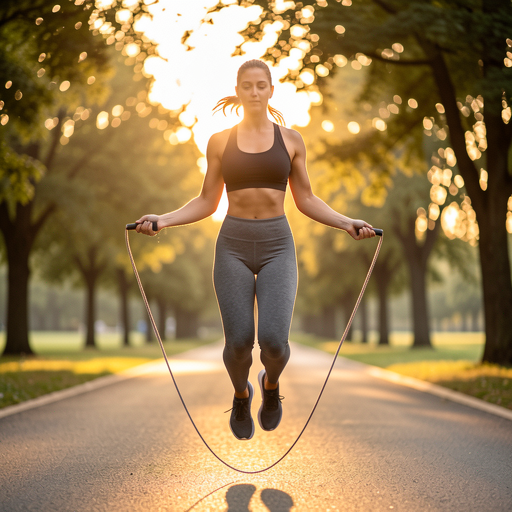 woman jumping rope outdoors
