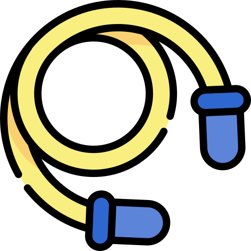 a thick jump rope with yellow cord and blue handles